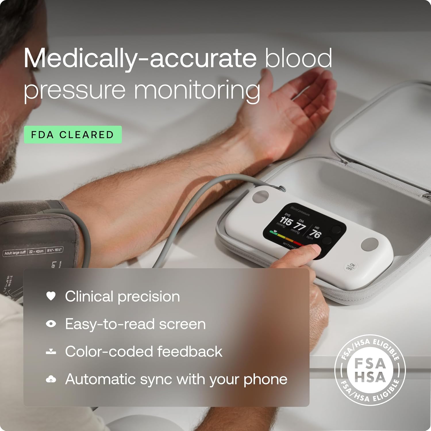Using Withings BPM Vision directly from its protective travel case for easy at-home monitoring